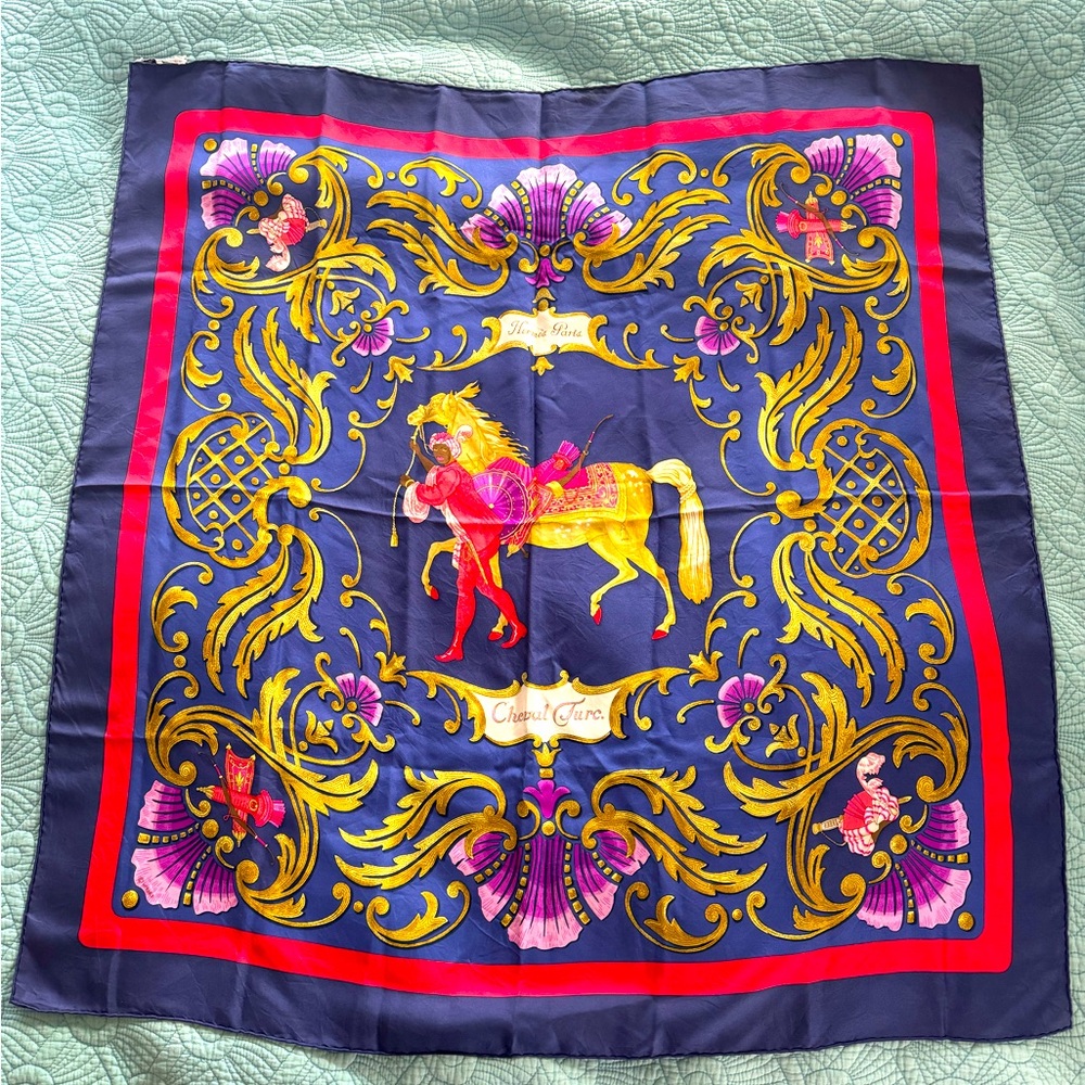 Hermes Silk Scarf Muffler Carre 90 "Cheval Turc" Turkish Horse